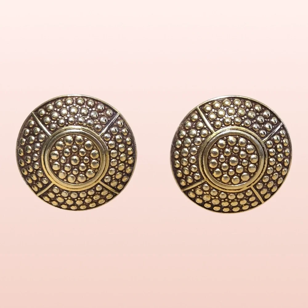 Vtg Ben-Amun Gold Tone Domed Clip On Earrings 1.5